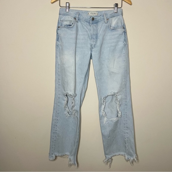Free People Denim - Free People - We The Free Light Wash Destroyed Jean Straight Ankle Slight Flare